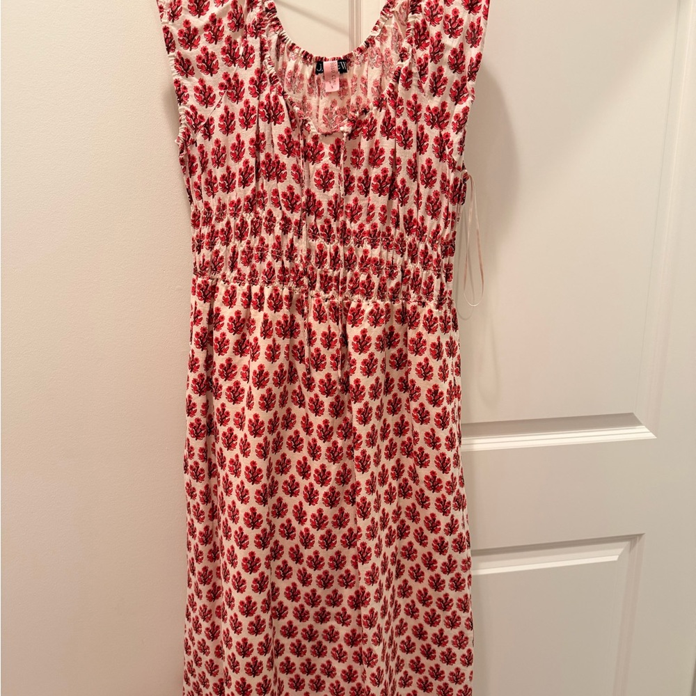 J. Crew Red and White Print Midi Dress